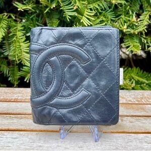 Chanel CC Lambskin Leather Quilted Cambon Bifold Black Wallet